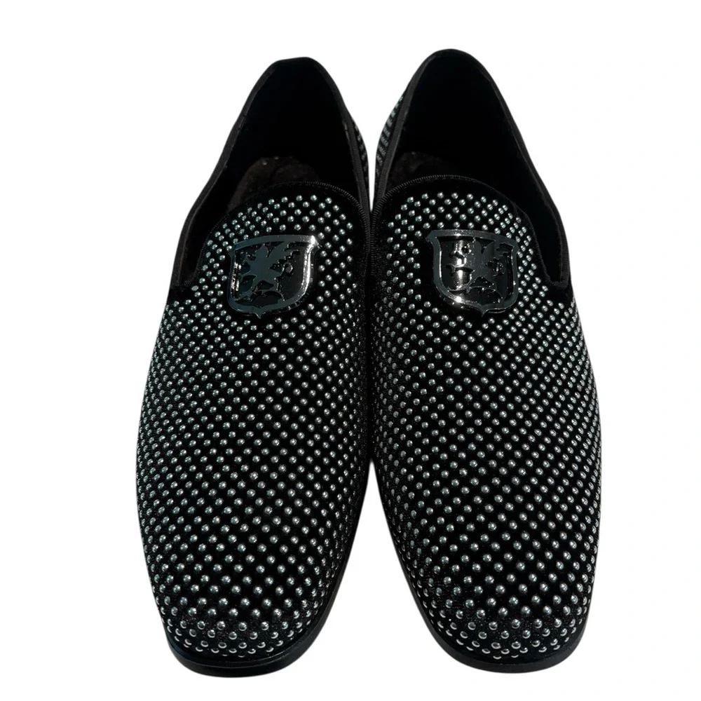 Stacy Adams Swagger Men’s Studded Slip-ons Black and Silver With Box 8.5M